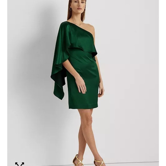 NWT Ralph Lauren One-Shoulder Green Dress sz 18 - Picture 1 of 10